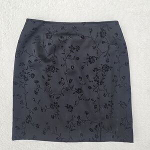 Vintage 90s Black Miss Dorby Glitter Floral Vine Satin Mini Skirt – Sz 5/6